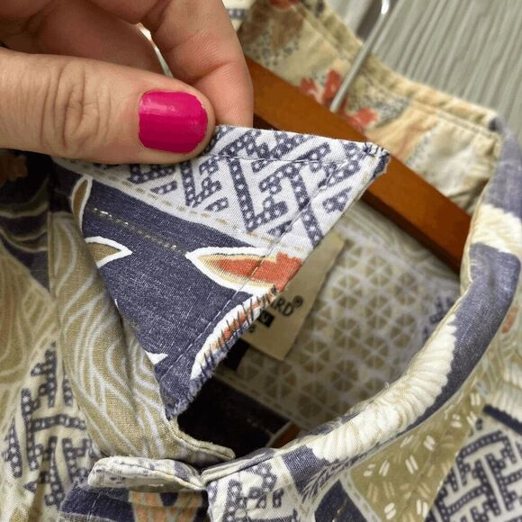 Tori Richard Hawaii Shirt L Cranes Koi Patch Print 100% Cotton Aloha - Picture 4 of 14